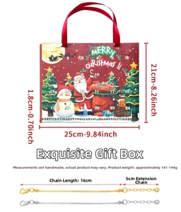 Christmas advent calendar gift box set with 24 slots, metal bracelets and size details