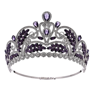 Detailed macro shot of silver bridal crown featuring premium purple zircon and rhinestones