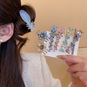 Barrette Cheveux Plume Fleur Alliage Émail Strass Pince À Bec De Canard Griffe À Cheveux Dégradé Accessoires Cheveux Élégants Femmes