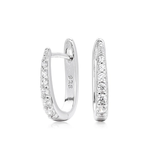 Elegant S925 sterling silver hoop earrings featuring a row of shimmering clear zircons