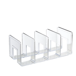 Minimalist clear acrylic desktop bookends and file organizer with four storage slots