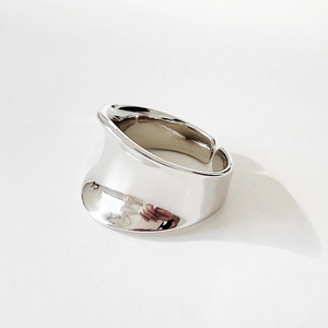 Minimalist Irregular Wide Band Ring 925 Sterling Silver Plain Polished Open Adjustable Fashion Jewelry For Women