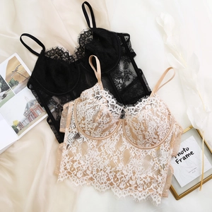 Sexy Spitzen-Bustier mit Bügel-Cups in Schwarz und Beige mit Wimpernspitzen-Details