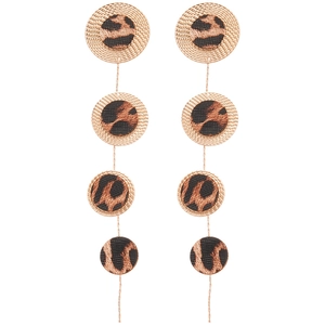 Leopard print geometric round drop earrings with gold woven metal texture for women
