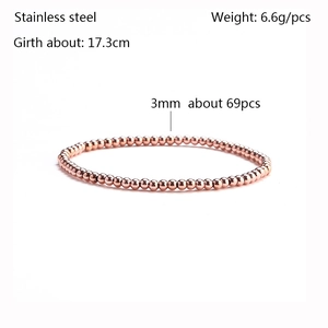 Rose gold stainless steel beaded bracelet with 3mm beads and 17.3cm circumference