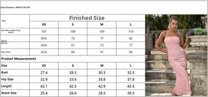 Detailed size chart in cm and inches for pink bodycon strapless midi party dress