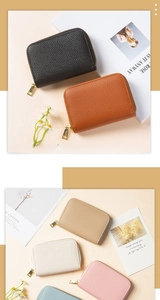 Compact RFID leather card holders in multiple colors with golden zipper closure