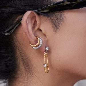 Ensemble de boucles d'oreilles épingles à nourrice en acier inoxydable bicolore 18K