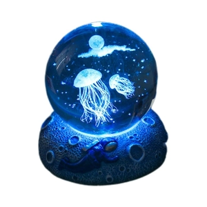 Luminous crystal ball with jellyfish pattern and astronaut moon base creative ambient light
