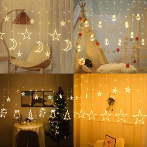 LED Curtain String Lights Star Moon Wish Ball PVC Copper Wire Solar USB Remote Decorative For Christmas Holiday Room