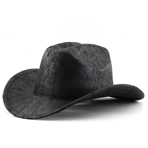 Classic black western cowboy hat with cracked texture finish and fine stitched brim