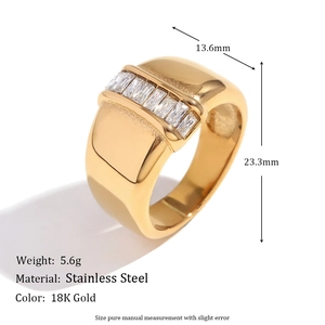 18K gold plated stainless steel snake ring with rectangle zircon and scale texture