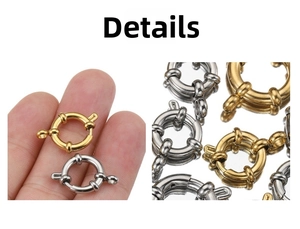 Detail of gold and silver spring ring clasps for jewelry making shown in hand and pile