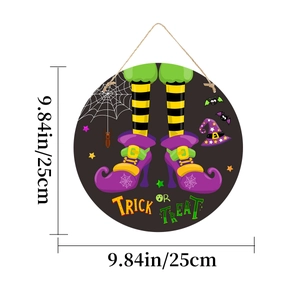 Detail view of 9.84-inch Trick or Treat Halloween wooden sign with dimensions display