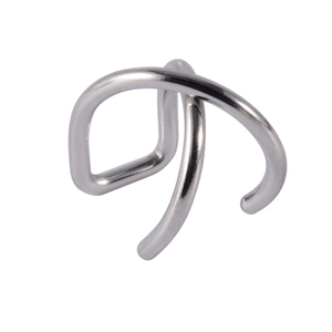 Polished stainless steel double layer crisscross ear cuff in minimalist silver finish