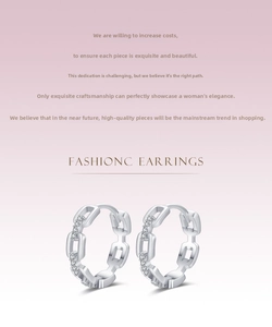 Detail of S925 silver chain hoop earrings with micro-pave white zircon stones