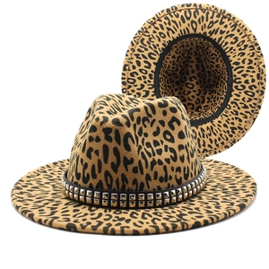 Detail of leopard print wool fedora with double-row silver metallic stud embellishments
