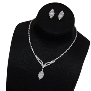 Exquisite marquise-cut zircon jewelry set with necklace and earrings for bridal weddings