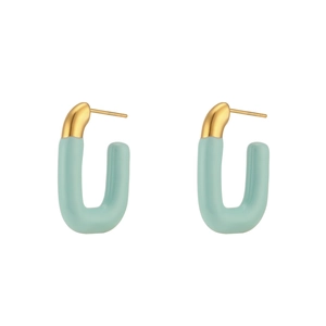 Y2K mint green and 18K gold U-shaped hoop earrings with a sleek glossy enamel finish
