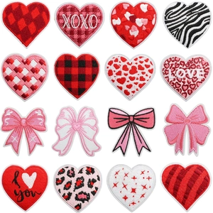 Heart Embroidery Patches Valentine's Day Iron On Sew On Appliques Love Letters Red Pink Plaid Leopard Print Decor For Clothing Bags DIY Crafts