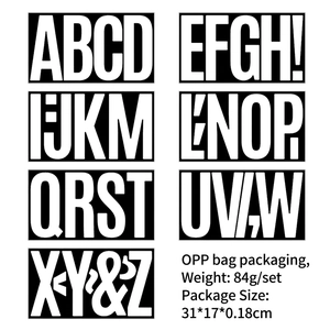 Detail of 6-inch waterproof large letter stickers A-Z with white font on black background