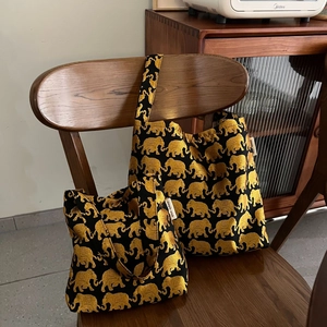 Sac Sous Les Aisselles Vintage Femme Tissu Jacquard Motif Éléphant Doré Sac À Main Rétro Ethnique Avec Fermoir Magnétique