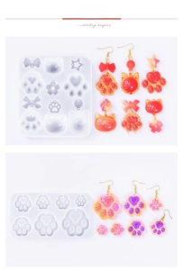 Silicone molds for DIY resin jewelry featuring cat paw, moon, and heart-shaped designs