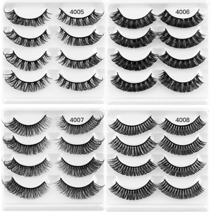 Detail view of four Russian volume synthetic eyelash styles in models 4005 to 4008