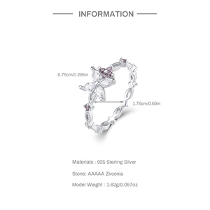 Detailed view of 925 silver star ring featuring purple zircons and size dimensions