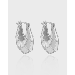 925 Sterling Silver Geometric Hoop Earrings Faceted Irregular Beaded U Shaped Minimalist Fashion Jewelry For Women