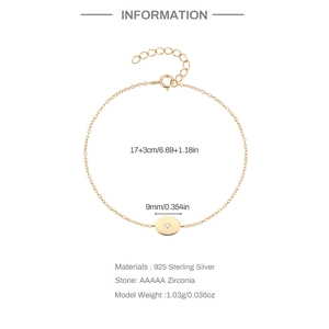 Detail of S925 sterling silver gold bracelet with sparkling zircon and star engraving