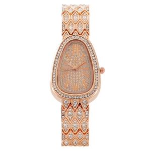 Luxury Snake Shaped Jewelry Watch For Women Rhinestone Inlaid Alloy Strap Oval Dial Analog Quartz Bracelet Wristwatch Accessory