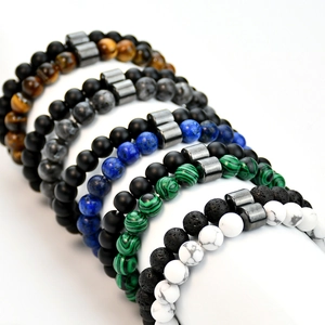 Five vintage beaded bracelets with tiger eye, onyx, and magnetic buckles for couples