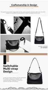 Close-up of black embossed PU leather handbag featuring dual straps and metallic hardware