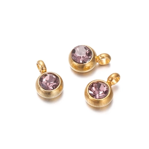 Three gold-plated charms with round purple zircon stones for DIY earring jewelry making