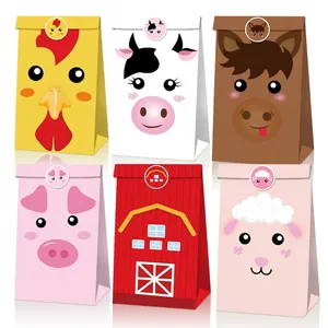 Lot de sacs cadeaux animaux de la ferme avec autocollants décoratifs pour anniversaires