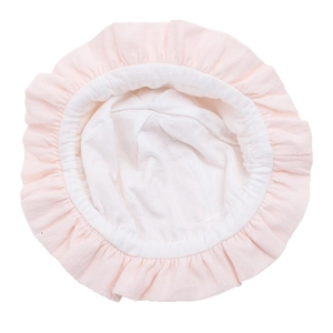 Pink cotton baby sun hat with ruffled brim and white lining for girls outdoors