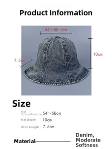 Diagramme de taille pour chapeau bob en jean délavé avec bord à volants de 7,5 cm