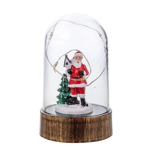 Christmas lantern with Santa Claus and LED lights inside a decorative glass dome