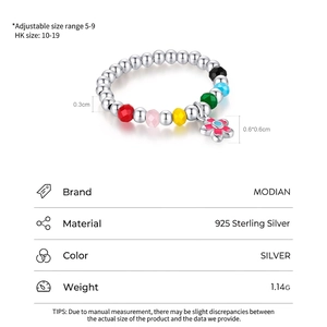 Anello in argento 925 con perline e ciondolo a fiore colorato da donna