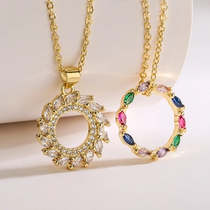 Elegant gold-plated necklaces with geometric zircon pendants in multicolor and white