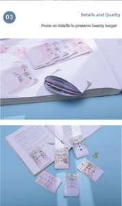 Detail of cute animal-shaped sticky notes with pig, koala and owl designs on a desk