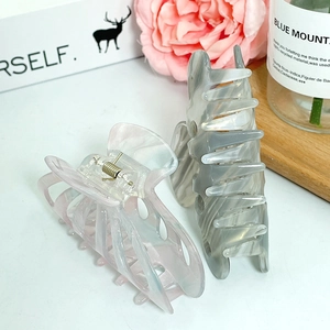Elegant 8cm acetate hair claw clips with marble pattern in pink and grey tones