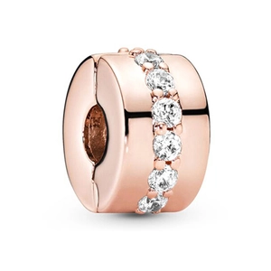 Elegant rose gold clip charm with clear cubic zirconia stones for charm bracelets