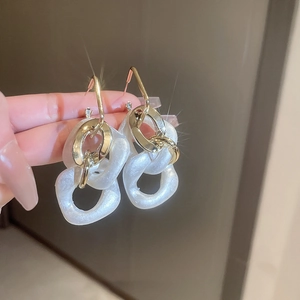 Fashion acrylic chain drop earrings with gold metal links and silver needle hooks