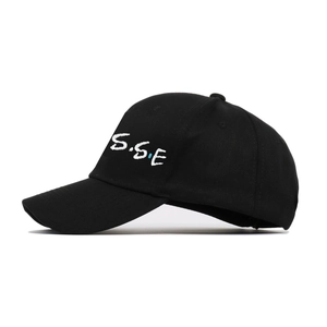 Black cotton baseball cap with S.SE embroidery and a classic curved brim design