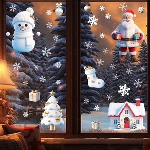 Christmas window decals with Santa, snowman and snowflakes for festive home window decoration