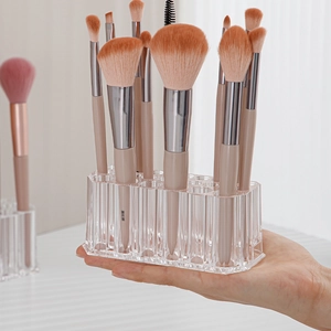 Handheld clear acrylic 26-hole makeup brush holder stand for desk organization