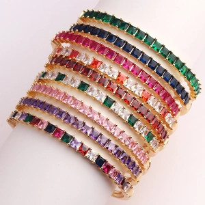 Luxury 18K gold plated copper bracelets featuring colorful AAA cubic zirconia stones