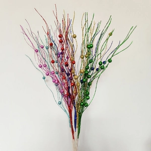 Detail of 43cm glittery Christmas berry stems with sparkling powder in various vibrant colors